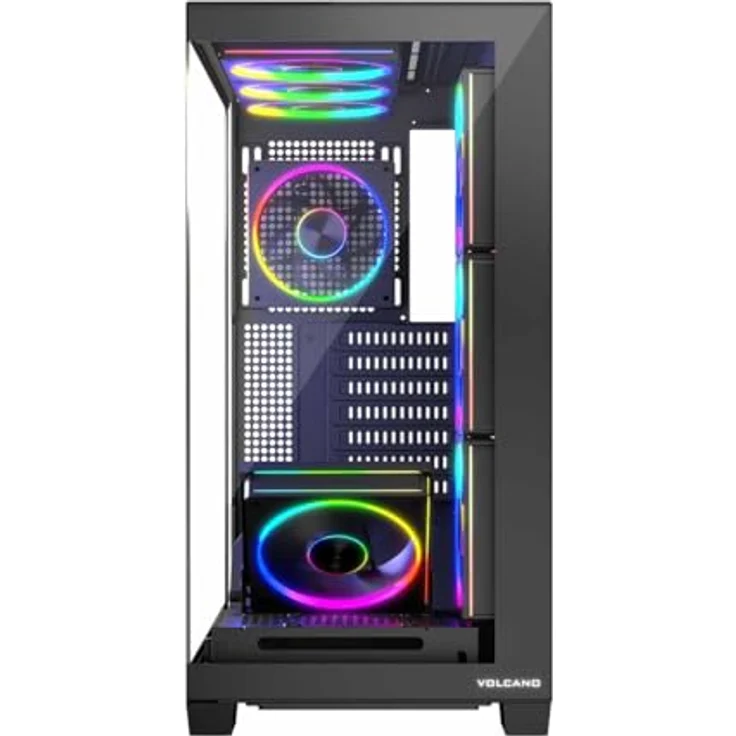 Modecom Volcano Stellar ARGB Midi 8F, schwarzes PC-Gehäuse mit gehärtetem Glas, 4 Schächten, 7 Erweiterungssteckplätzen und optimalem Kabelmanagement – Bild 6