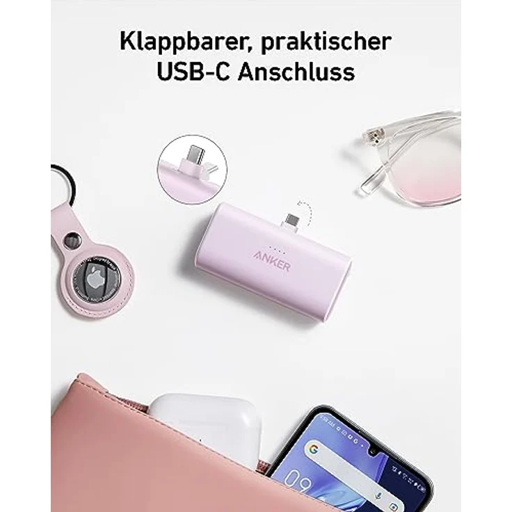 Anker Nano Powerbank, 5000mAh Powerbank 22,5W, Integrierter Faltbarer USB-C Konnektor, Kompatibel mit Samsung S22/23 Serie, Note 20/10 Serie, LG, Huawei, iPad ProAir, AirPods und mehr (Schwarz) – Bild 3