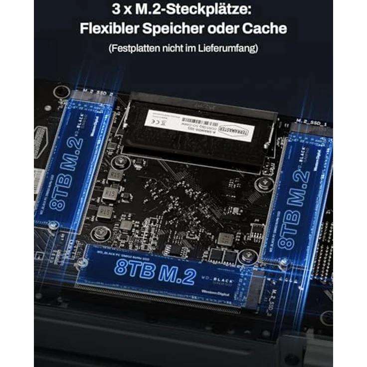 TERRAMASTER F4-425 Plus NAS-Speicher – 4 Einschübe, Intel N150 Quad-Core-CPU, 16 GB DDR5 RAM, 2 x 5 GbE LAN, 3 x M.2-Steckplatz, Aluminium-Gehäuse, ohne Festplatte – Bild 3