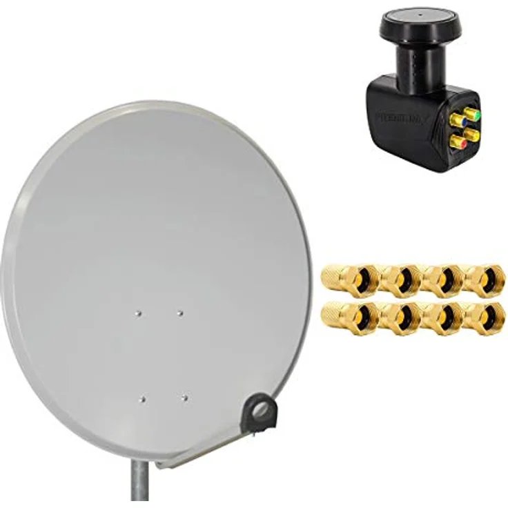 Premium X Satelliten-Komplettanlage 80cm Aluminium Satellitenschüssel mit Quad LNB, für bis zu 4 Receiver, inkl. 8 F-Stecker, HDTV, 4K Ultra HD geeignet – Bild 1