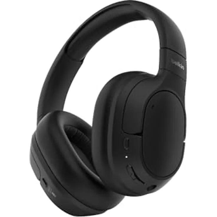 Belkin SoundForm Isolate Noise Cancelling Kopfhörer kabellos Bluetooth Kopfhörer, Headset mit Mikrofon, Over-Ear-Kopfhörer mit 60 Stunden Wiedergabe, tiefer Bass, CloudCushion Hörmuscheln – Schwarz