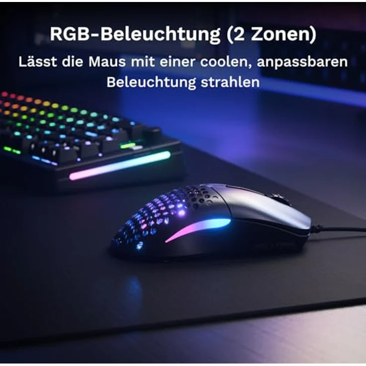 Glorious Model O Eternal, ultraleichte RGB-Gaming-Maus mit 12K DPI optischem Sensor, 6 programmierbaren Tasten, symmetrisches Design, Kabelgebunden, Weiß – Bild 3