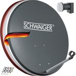 SCHWAIGER Satellitenschüssel Komplettset 55cm, Twin LNB digital HD 4K, wetterfest in Anthrazit mit Masthalterung und Montagematerial für Astra, Hotbird, Eutelsat, Türksat, Amos