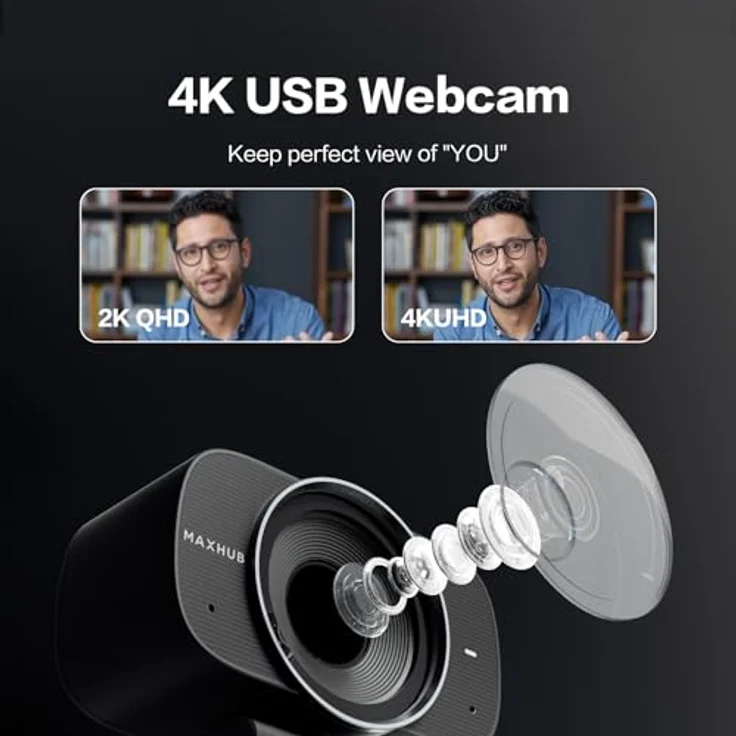 Maxhub CAMARA UC W31, 4K USB Webcam mit 12MP, zertifiziert für Microsoft Teams, schwarz – Bild 2
