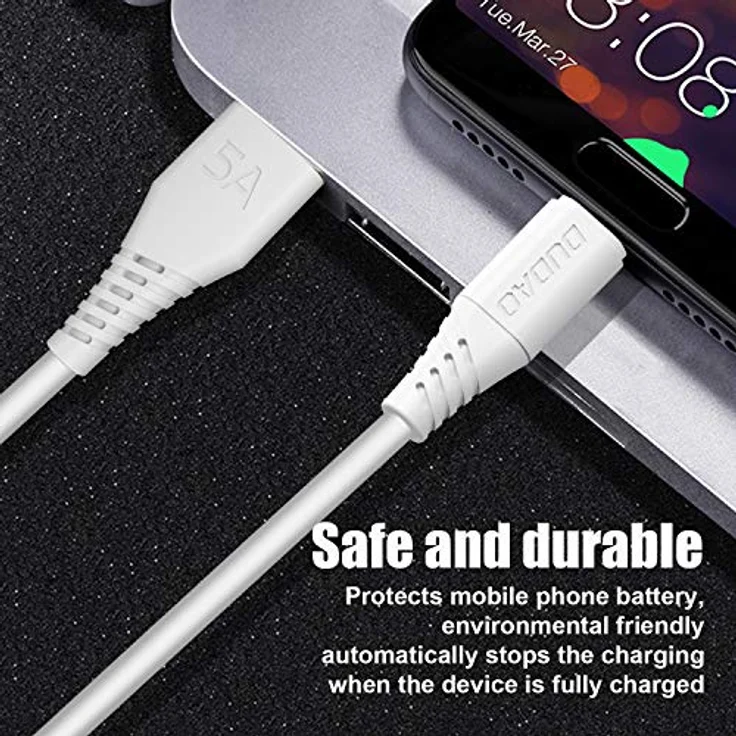 DUDAO USB Kabel Typ C, Schnellladekabel für Smartphones und Tablets, 1m, für Samsung Galaxy 5A, schnelles Aufladen und Datenübertragung – Bild 5