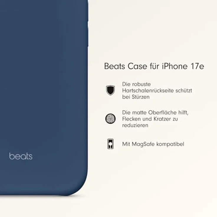 Beats iPhone 17e Case, MagSafe, dünnes Hardshell-Case mit matte Oberfläche und Mikrofaserfutter, Felsblau – Bild 2