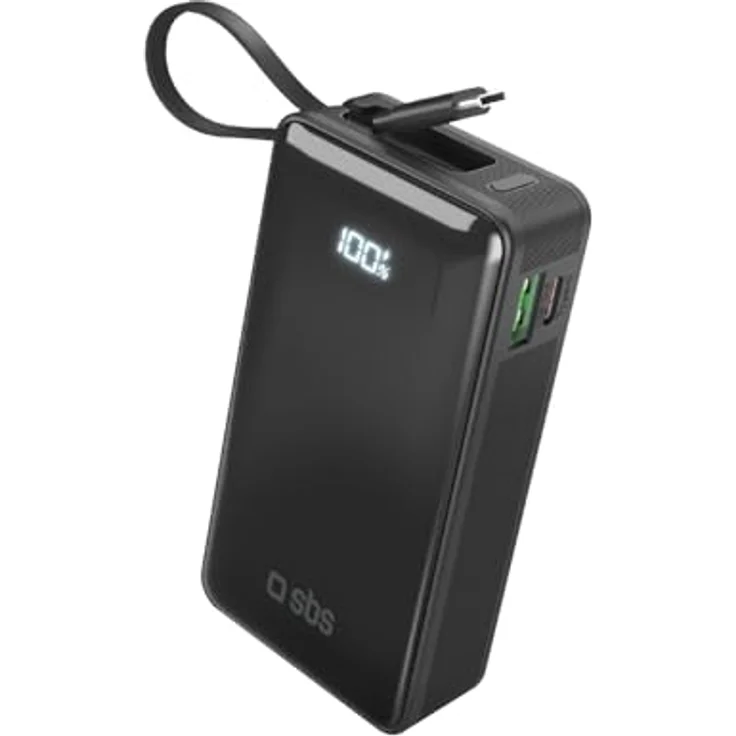 SBS PowerBank 10K Fast LCD, 10.000 mAh, Power Delivery, 22,5 W Schnellladung, USB-C, USB-A, LCD-Display, für iPhone und Samsung – Bild 1