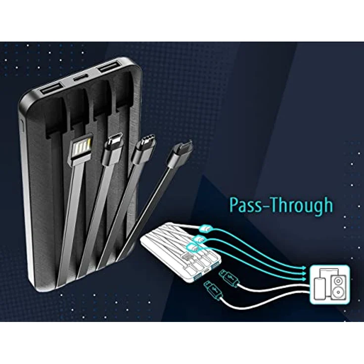 Forever Powerbank 10000 mAh, Powerbank mit USB-C, Lightning und microUSB Kabel, für Huawei, iPhone und Samsung – Bild 5