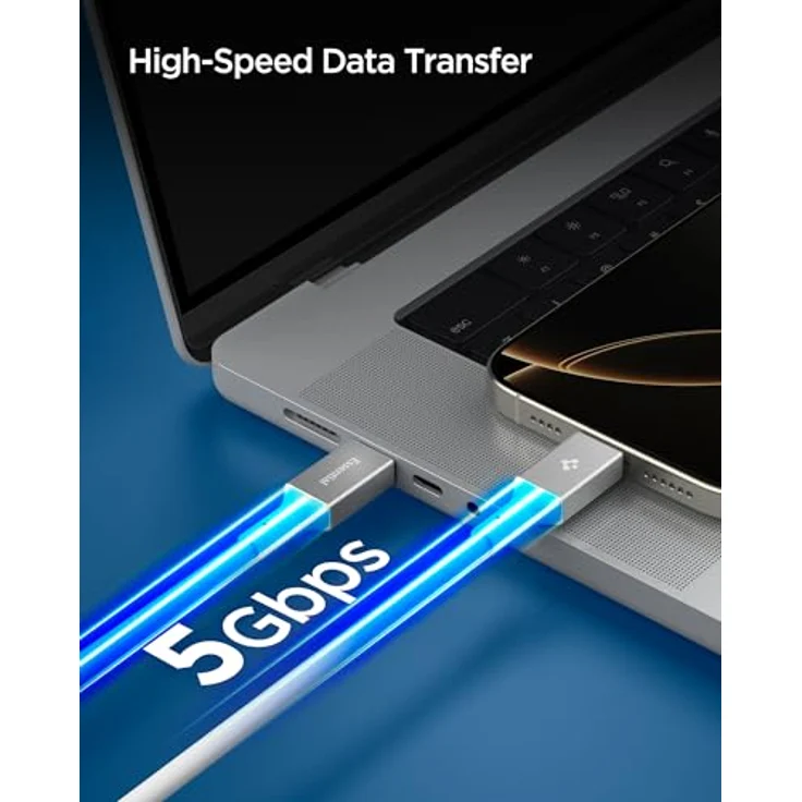 Spigen Essential USB C Kabel 100W PD Schnellladekabel 2m mit E-Marker Chip, kompatibel mit iPhone 17/16/15 Pro Max Air und Samsung Galaxy S25 - Weiß – Bild 4