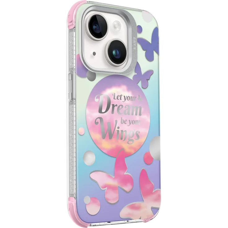 Laut Pop Dreamy, Smartphone Hülle für Apple iPhone 15, Transparent mit Schmetterlingsgrafiken
