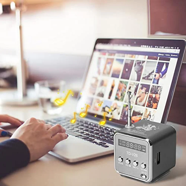 Retoo 3W Würfelradio, Tragbarer Lautsprecher mit integriertem FM-Radio, Micro SD TF und USB, Schwarz-Grau - Preisvergleich – Bild 2