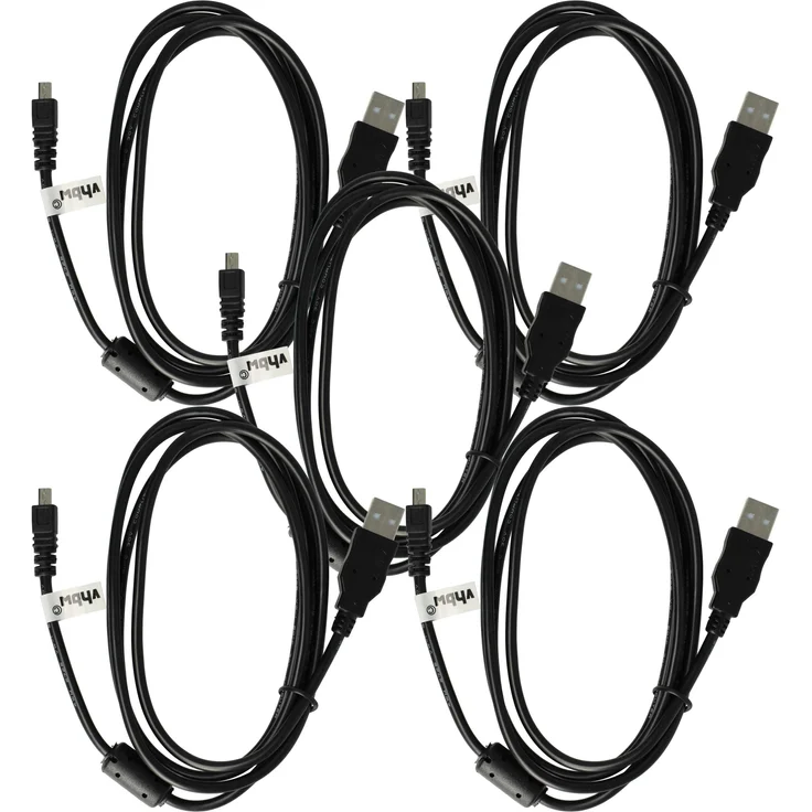 vhbw 5x USB-Kabel, kompatibel mit Panasonic Lumix DMC-FS62, DMC-FS6, DMC-FS50, DMC-FS5, DMC-FS8, DMC-FS7, 150 cm, schwarz - schnelle Datenübertragung für Kamera und PC