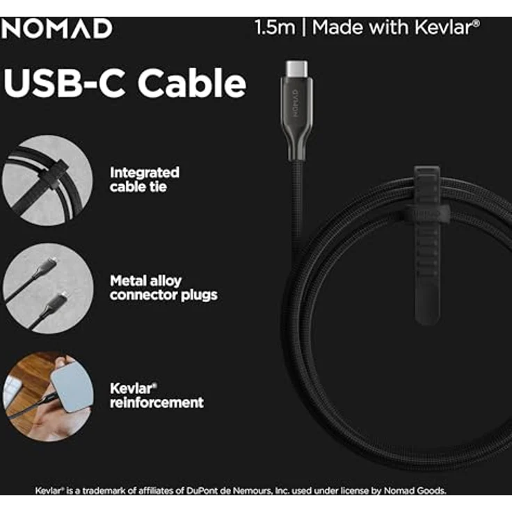 Nomad USB-C zu USB-C Kabel, 1.5m/240W, mit Polyamid® Verstärkung und Elektroplatierten Metallanschlüssen, für schnelles Laden von iPhone, iPad, MacBook, unterstützt USB-C PD – Bild 2