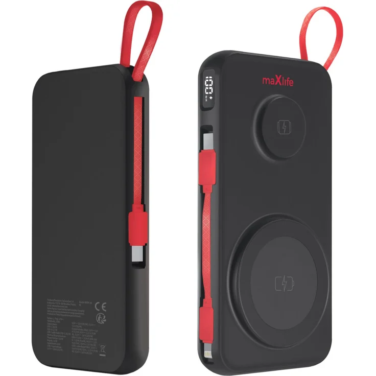 FOREVER Maxlife Powerbank kabellos MXPB-08, 10000 mAh, magnetisch 3-in-1, Schwarz, 15 W Ladeleistung