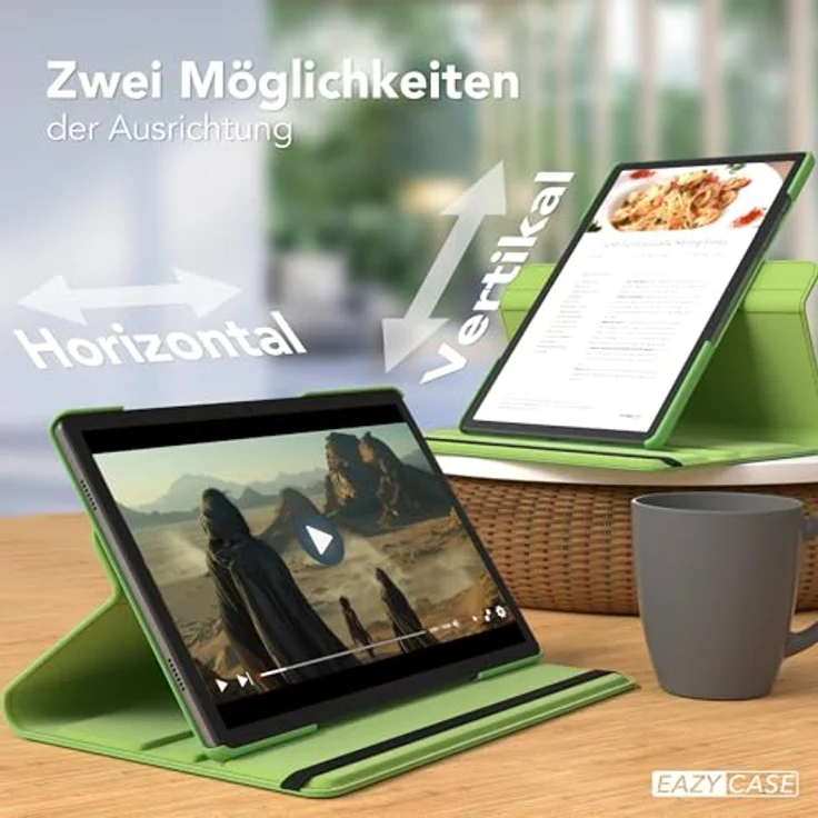 EAZY CASE Tablet Hülle für Samsung Galaxy Tab A11 Plus, 11 Zoll 360° drehbar mit Standfunktion, Kunstleder Grün, stoßfest und passgenau für Kamera und Anschlüsse – Bild 5