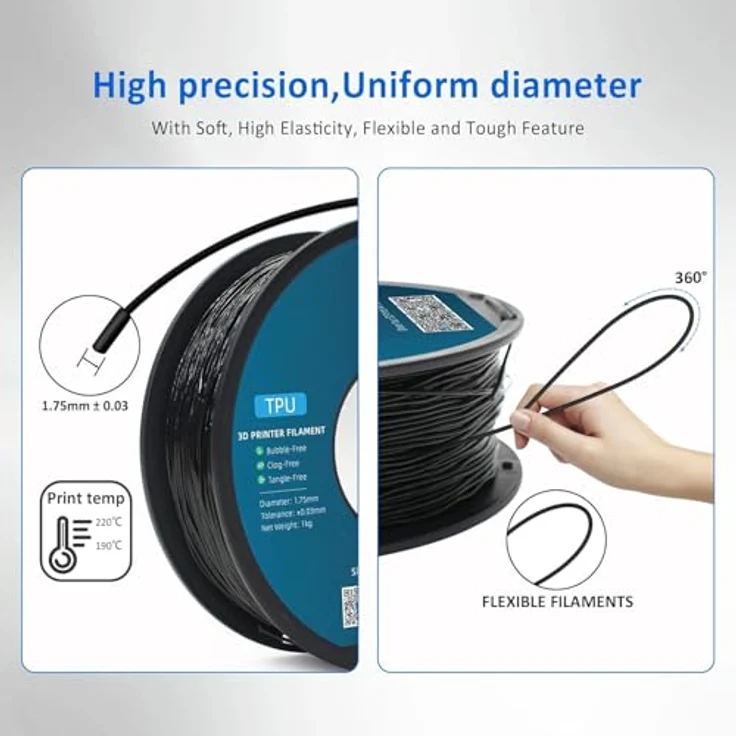 GEEETECH TPU Filament 1,75 mm, 2 kg Spule für 3D Drucker, schwarz – Bild 2