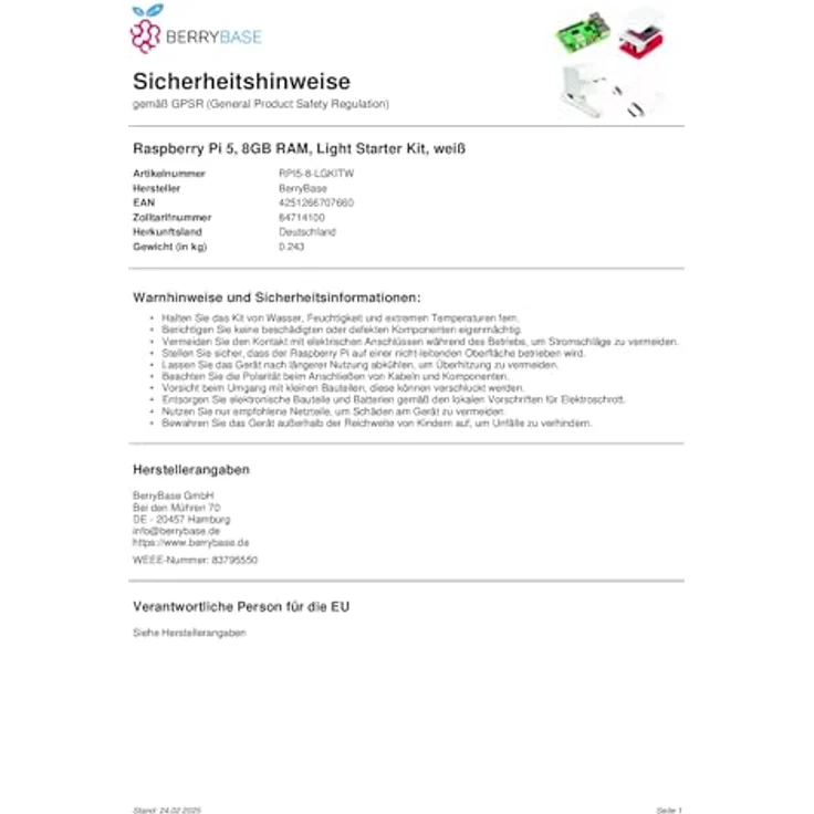 BerryBase Raspberry Pi 5, 8GB RAM Light Starter Kit mit Gehäuse und Zubehör, weiß – Bild 6