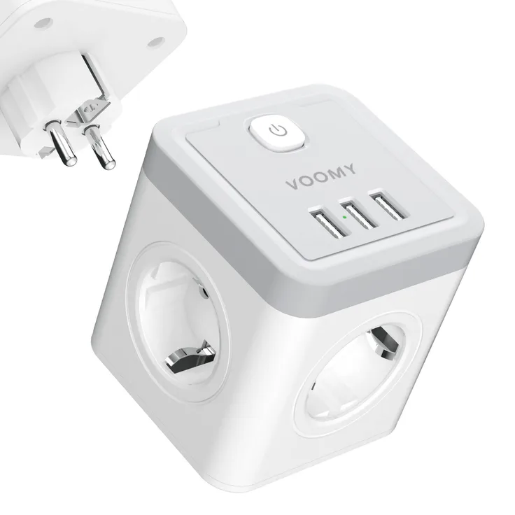 Voomy Split X4 Mehrfachsteckdose mit Überspannungsschutz, 3 USB und Schalter