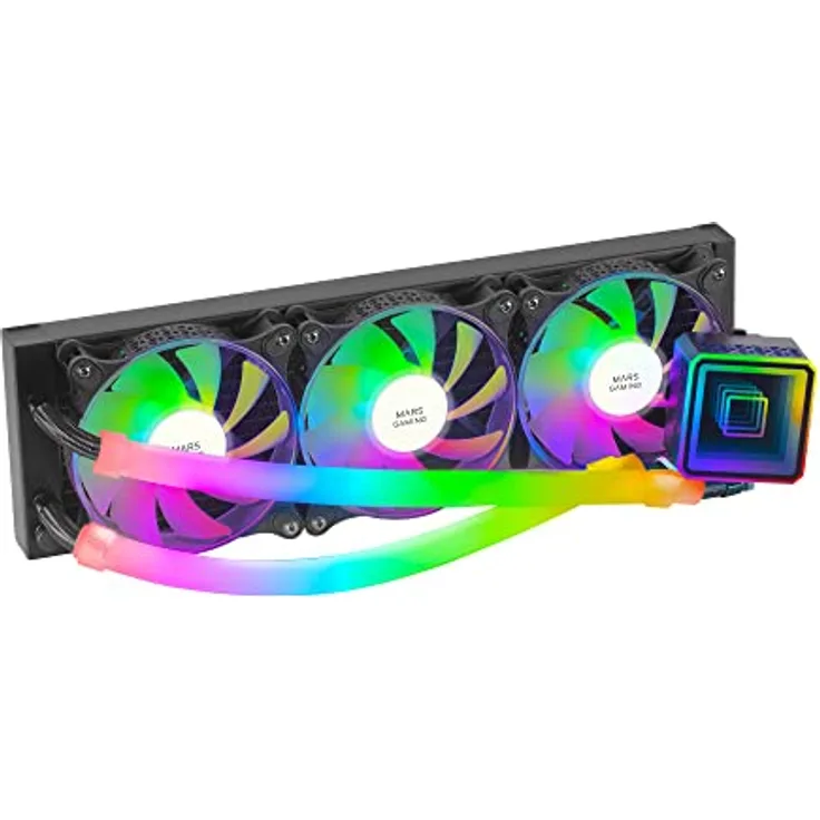Mars Gaming ML-ULTRA360 Schwarz, Flüssigkeitskühlung CPU, TDP 650W, Infinite Spiegel, 3 Silent FDB ARGB Lüfter, ARGB Röhren, Universal Multisocket
