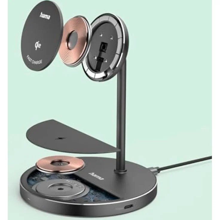 Hama Kabelloses Qi2-Ladegerät, 2in1-Ladestation mit 15W Schnellladefunktion und neigbarem Smartphone-Halter, Schwarz – Bild 13