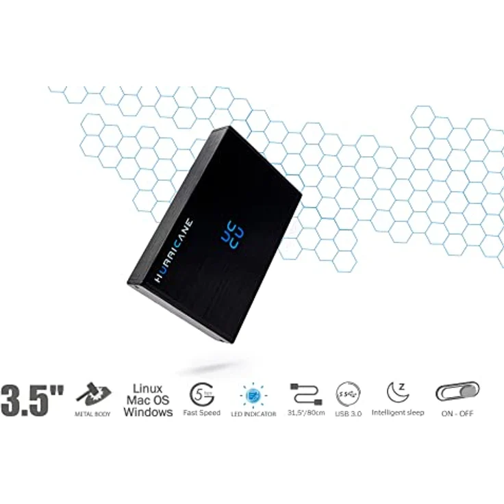 HURRICANE GD35612 Externe Festplatte 12TB, 3.5" USB 3.0 Aluminium HDD - Schnelle Datenübertragung, robustes Design, kompatibel mit Windows, Mac OS, Linux – Bild 4