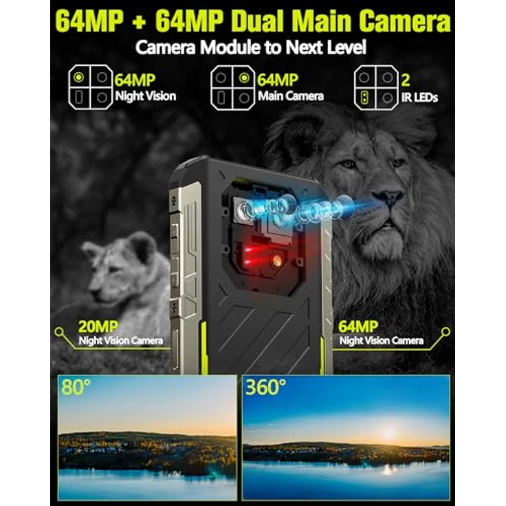 Ulefone Armor 22 Outdoor Handy Ohne Vertrag(2023),16GB+256GB/SD-512GB Android 13, 64MP+64MP Nachtsicht, 6600mAh 6.58" FHD+ 120Hz, Outdoor Smartphone Ohne Vertrag 4G Dual SIM/NFC/Face ID/IP68, Schwarz – Bild 4
