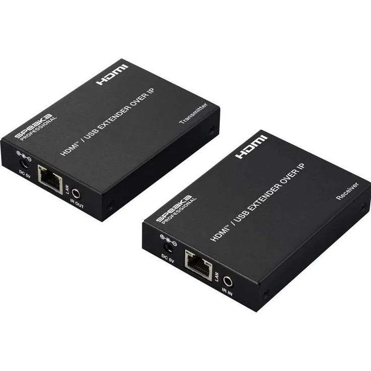 SpeaKa Professional SP-HDE-350 HDMI Extender über RJ45, KVM Switch, 1080P bis 60Hz, 150m Reichweite, Schwarz