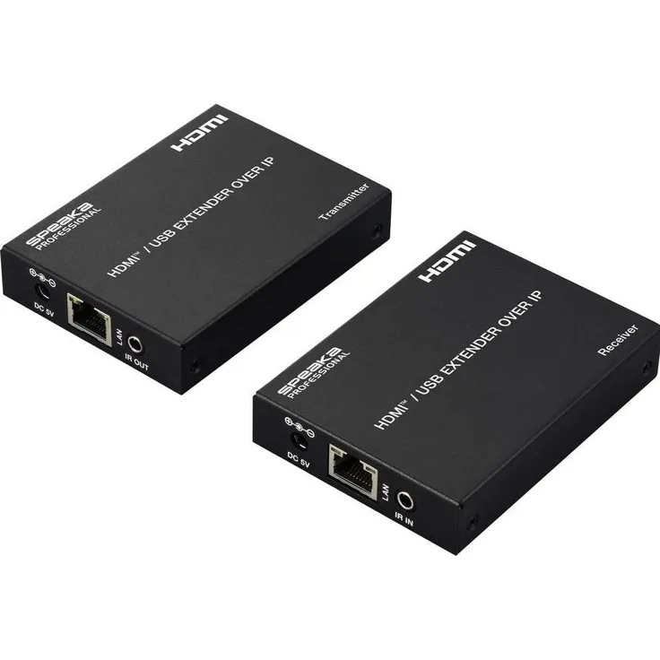SpeaKa Professional SP-HDE-350 HDMI Extender über RJ45, KVM Switch, 1080P bis 60Hz, 150m Reichweite, Schwarz