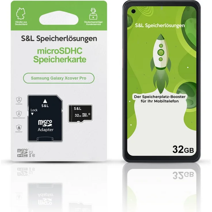 Tec-Expert microSD Karte S&L für Samsung Galaxy Xcover Pro, 32 GB, Class 10, wasserdicht und stoßfest