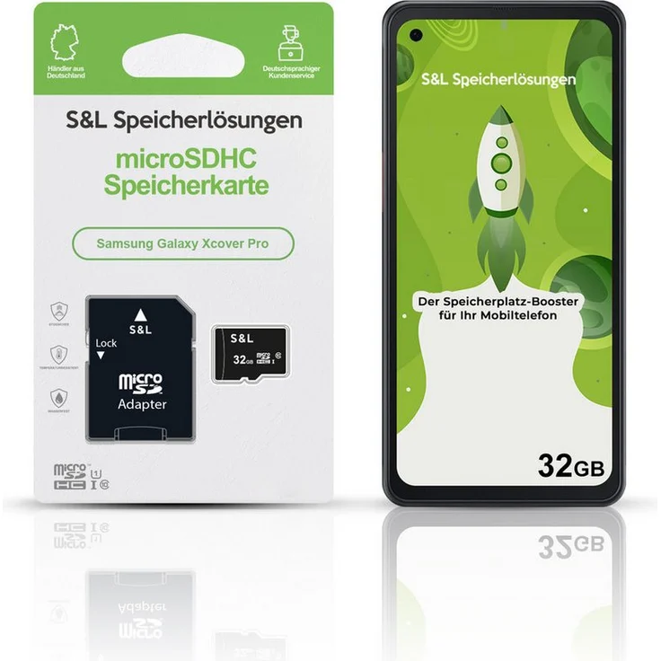 Tec-Expert microSD Karte S&L für Samsung Galaxy Xcover Pro, 32 GB, Class 10, wasserdicht und stoßfest