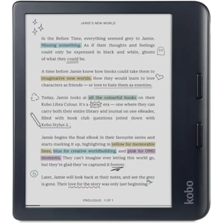 Kobo Libra Color | eReader | 7 Zoll blendfreie Farbe E Ink Kaleido™ 3 Display | Dunkelmodus-Option | Hörbücher | wasserdicht | Schwarz – Bild 1
