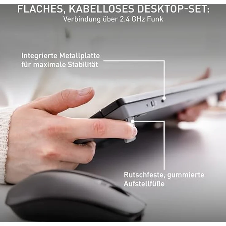 CHERRY STREAM DESKTOP - Tastatur-und-Maus-Set - kabellos - 2.4 GHz - US mit Euro-Symbol QWERTY - CHERRY SX - Pale Gray (JD-8500EU-0) – Bild 3