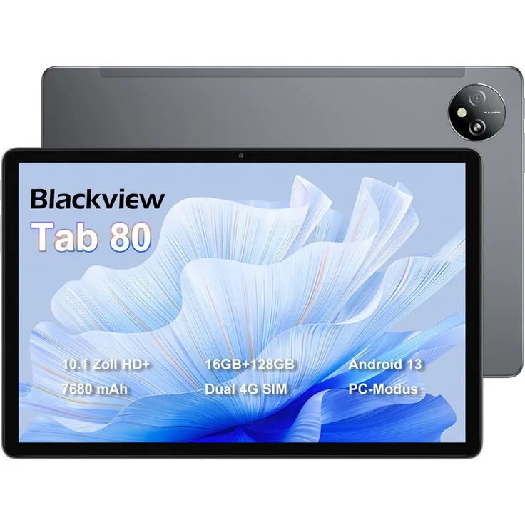 Blackview Tab80(8+128) Tablet, 10.1 Zoll, 128 GB, 4GLTE, 13MP Kamera, 7680mAh Akku, Android 13, PC-Modus