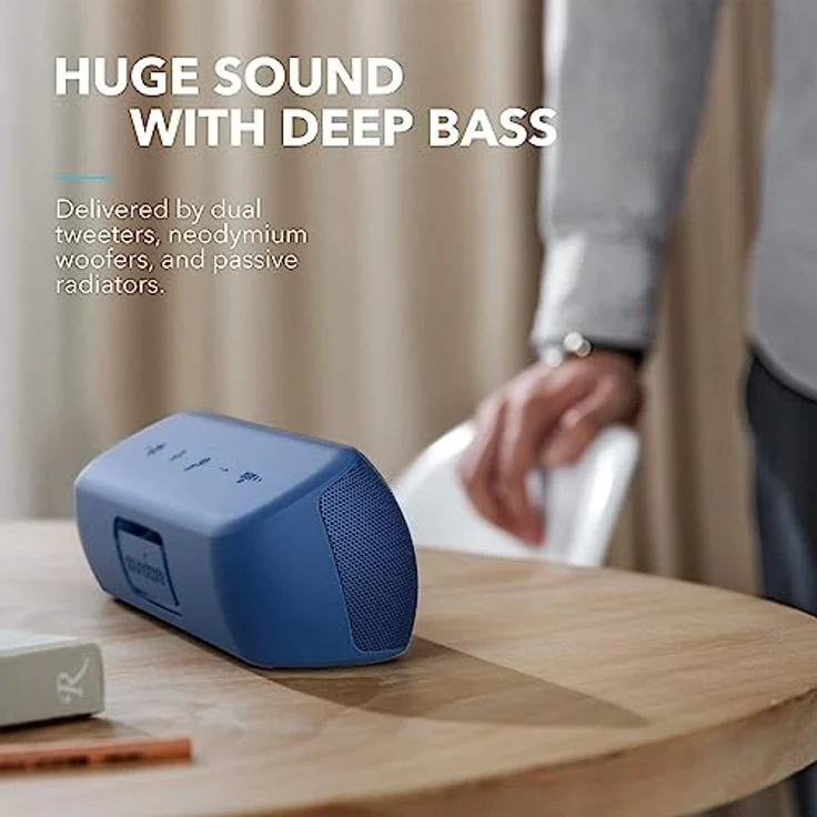 soundcore Motion+ Bluetooth HiFi Lautsprecher mit Hi-Res 30W Audio, Intensiver Bass, Kabelloser, mit App, USB C Konnektivität, Flexibler EQ, 12h Akkulaufzeit, IPX7 Wasserschutz (Blau) – Bild 4