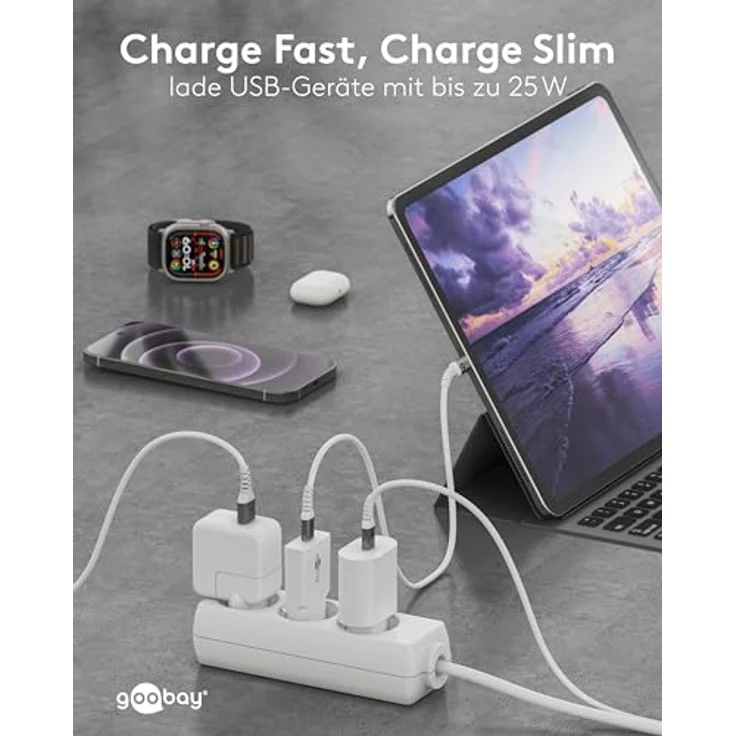 goobay USB C Ladegerät Slim 25W, Weiß - Adapter mit GaN-Technologie, Power Delivery, kompaktes Schnellladegerät für Smartphone, Tablet und Smartwatch, kompatibel mit Apple und Samsung – Bild 5