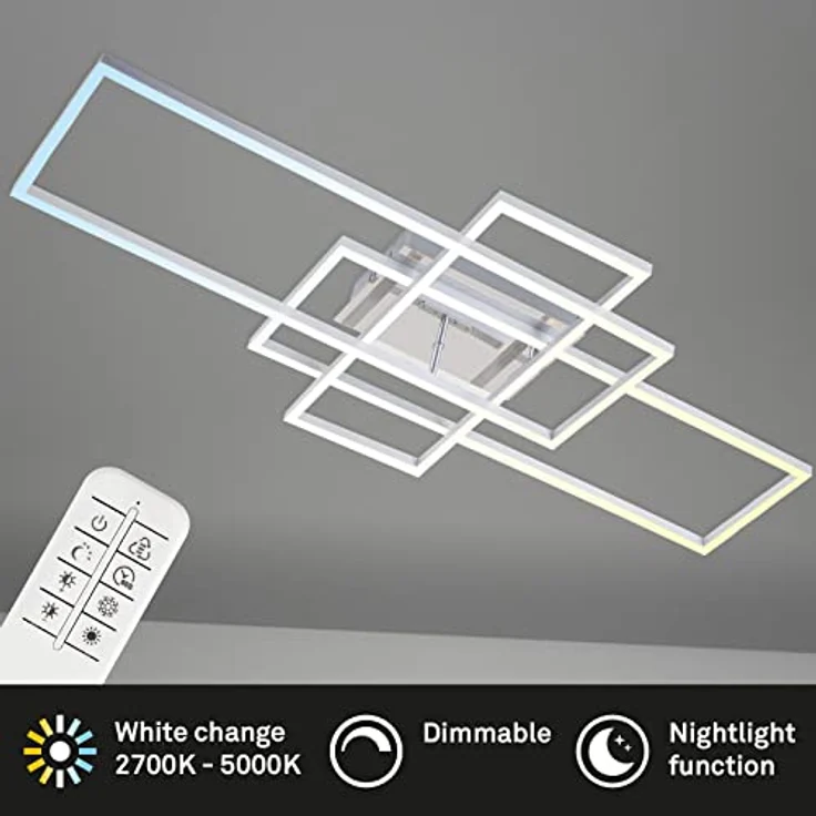 BRILONER- LED Deckenleuchte, Deckenlampe dimmbar, inklusive Fernbedienung, Farbtemperatursteuerung, Nachtlichtfunktion, Timer, 51 Watt, 6.600 Lumen, Chrom-Alu, 1040x420x100mm, 3156-018 – Bild 2