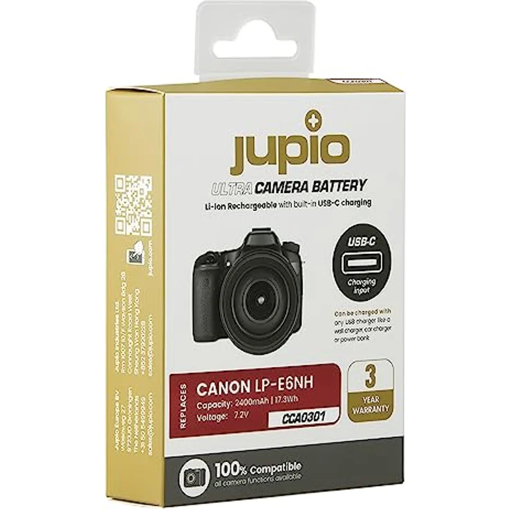 Jupio LP-E6NH *ULTRA C*, 2400mAh Akku mit USB-C Ladeeingang für Canon Digitalkameras, inkl. USB-C-auf-USB-A Kabel – Bild 4