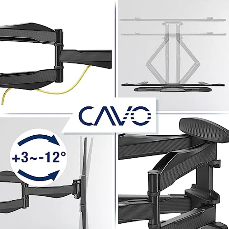 CAVO Motion TV Wandhalterung für 37-80 Zoll Bildschirme bis 45 kg, Max VESA 600 x 400 mm Schwenkbar Neigbar Universal Halterung für Flach & Curved Fernseher & Monitor – Bild 2