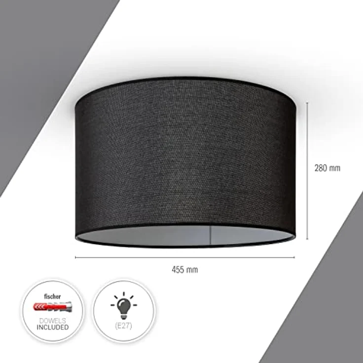Paco Home Deckenleuchte Stoff Modern Rund E27 Uni, Weiß/Schwarz – Bild 4