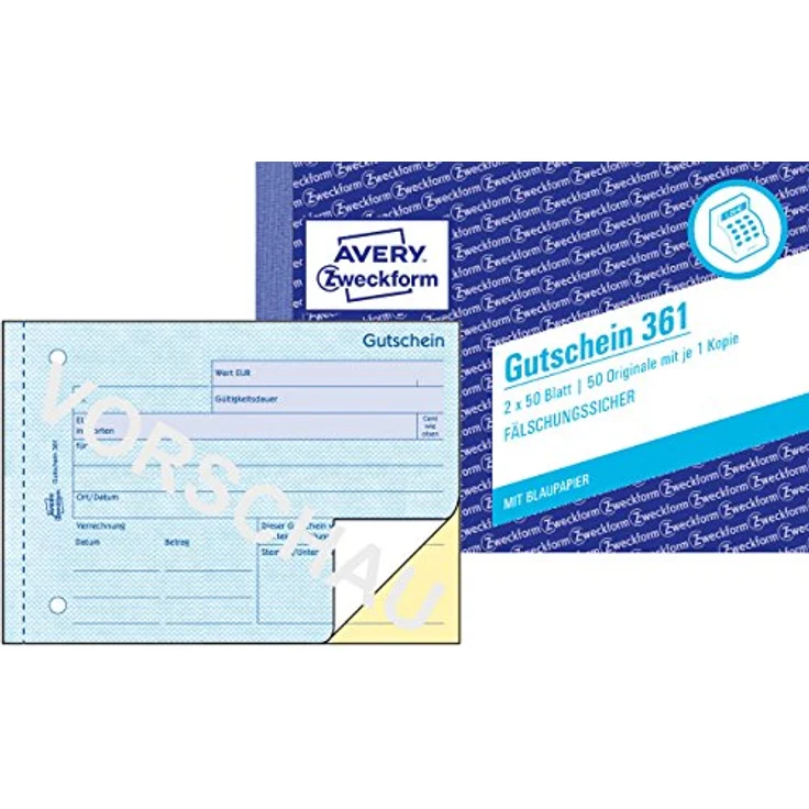 Avery Zweckform Formularblock Gutschein A6 quer, fälschungssicher, 2x50 Blatt mit Ausfüllhilfe – Bild 2