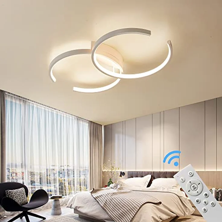 Eurotondisplay LED Deckenleuchte Deckenlampe SX87 mit Fernbedienung dimmbar schwarz weiß lackierter Metallrahmen Schlafzimmerleuchte ceiling light (SX8718W 55x32cm) – Bild 2