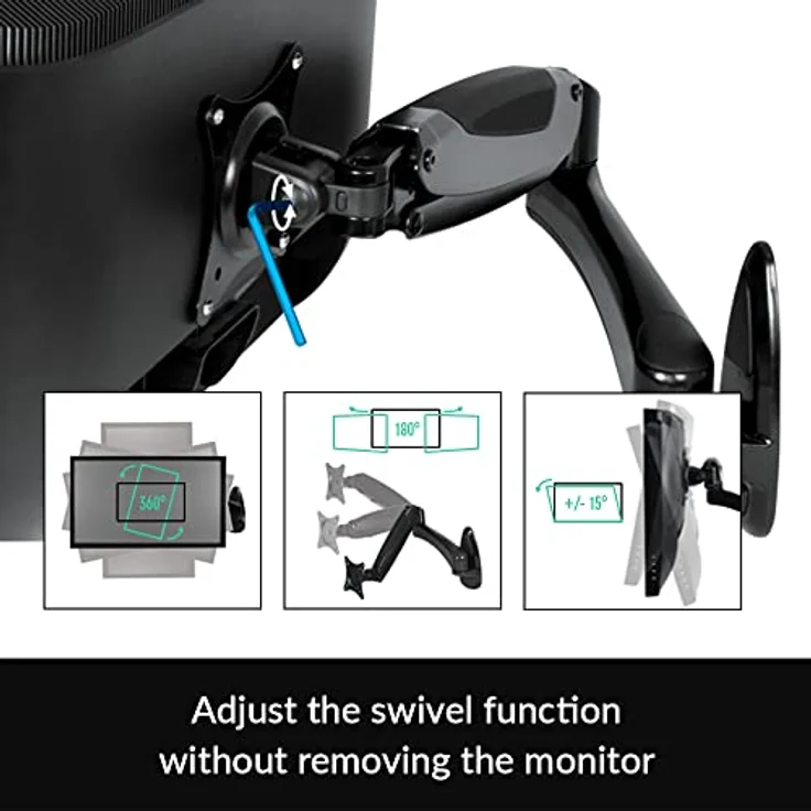 ARCTIC W1-3D - Monitorwandhalterung mit Gaslifttechnik, Monitorarm zur Befestigung an der Wand, für bis zu 43''-49'' Ultrawide Monitore und Fernseher, bis 8 kg (17.6 Ibs) - Schwarz – Bild 4