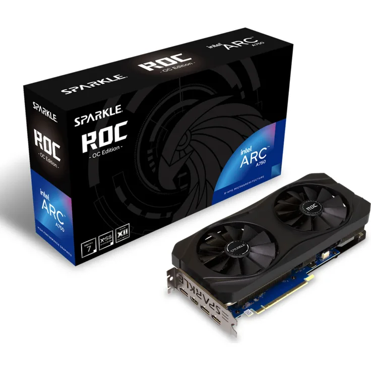 Sparkle Technology VGA Intel ARC A750 8GB ROC OC Grafikkarte, leiser Betrieb und 100-mm-Doppelkugellagerlüfter, ROT