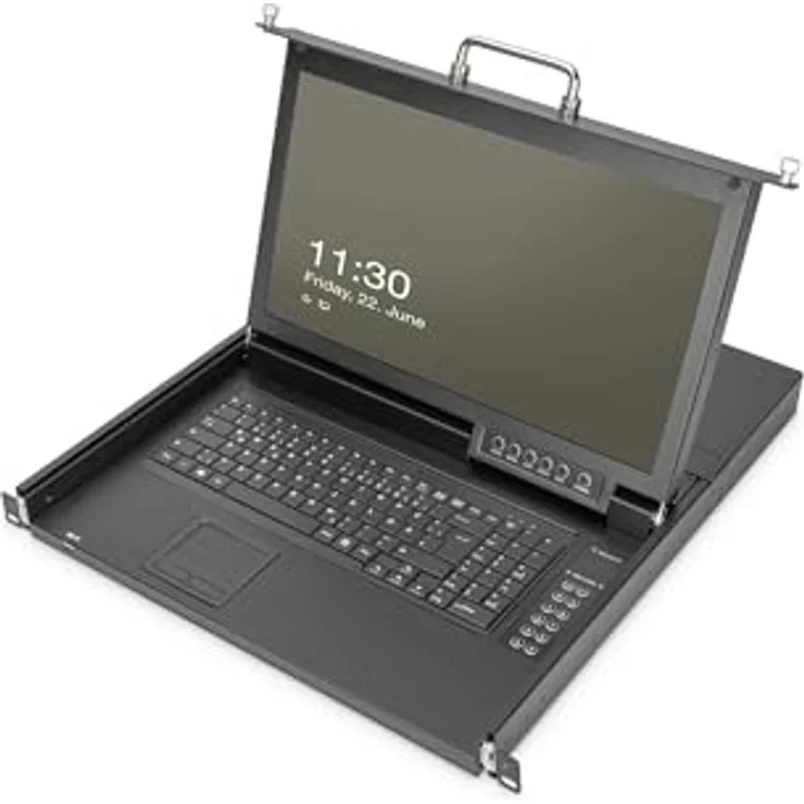 DIGITUS 17" KVM-Konsole - FullHD - 1 Port VGA - US -Tastatur - für 19 Zoll Server- und Netzwerkschranke - Schwarz – Bild 1