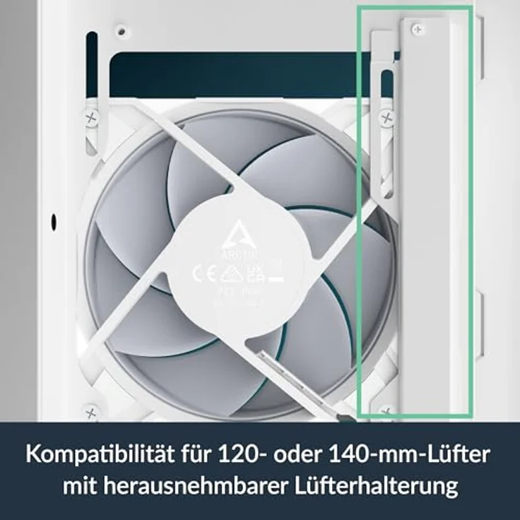 Arctic Cooling ACPCC00014A, PC-Gehäuse Midi Tower in Weiss, unterstützt ATX-Mainboards, 5 Lüfterplätze, vorinstalliertes Netzteil, Sichtfenster – Bild 7