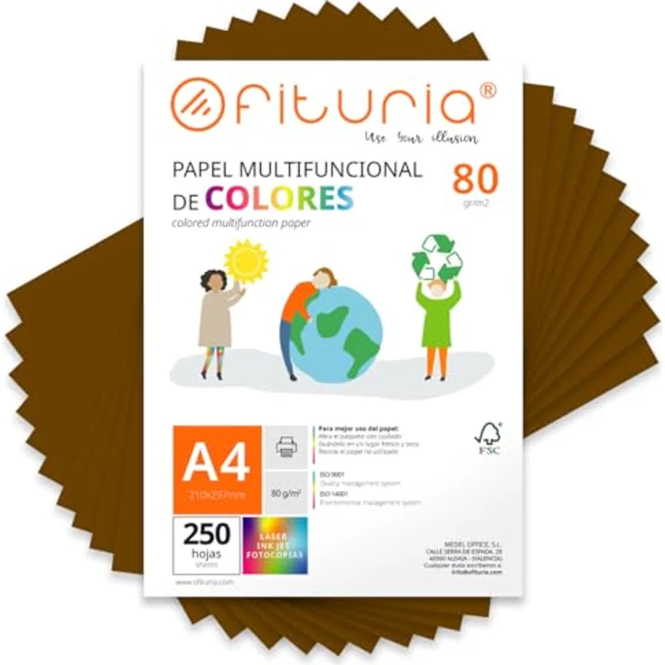 OFITURIA Buntes Papier, 250 Blatt A4 80g – Farbiges Bastelpapier in Braun, kompatibel mit Druckern, für Scrapbooking und kreative Projekte – Bild 1