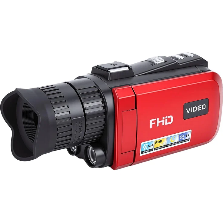 KKmoon FHD 24 MP 1080P Camcorder mit 18-fachem Zoom, 3,0 Zoll drehbarem Farbdisplay und elektronischer Stabilisierung, rot