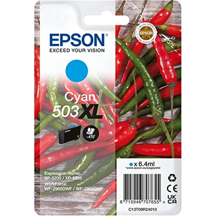 Epson Original 503XL Tinte Chili Singlepack Cyan XL, XP-5200 XP-5205 WF-2960DWF WF-2965DWF, ReadyPrint Flex-Tintentarife