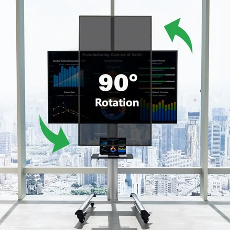 XTRARM Proton 500 mobiler TV Ständer mit Ablage, 37-70 Zoll / 40 kg, Viele VESA-Größen, Höhe bis 211 cm, Schwarz/Silber, TV-Standfuss – Bild 5
