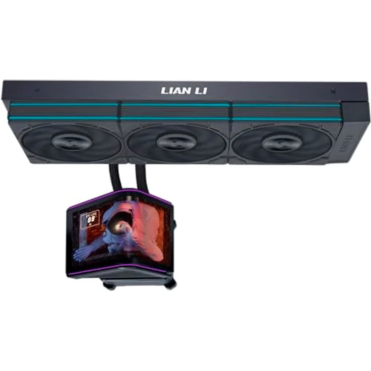 Lian Li HydroShift II OLED Curved 360, AiO-Wasserkühlung mit gebogenem 120-mm-OLED-Display und UNI FAN P28, Schwarz